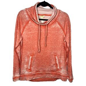 GREEN TEA Sweatshirt Pullover Mock Cowl Neck Pocket Mineral Wash Orange Womens M
